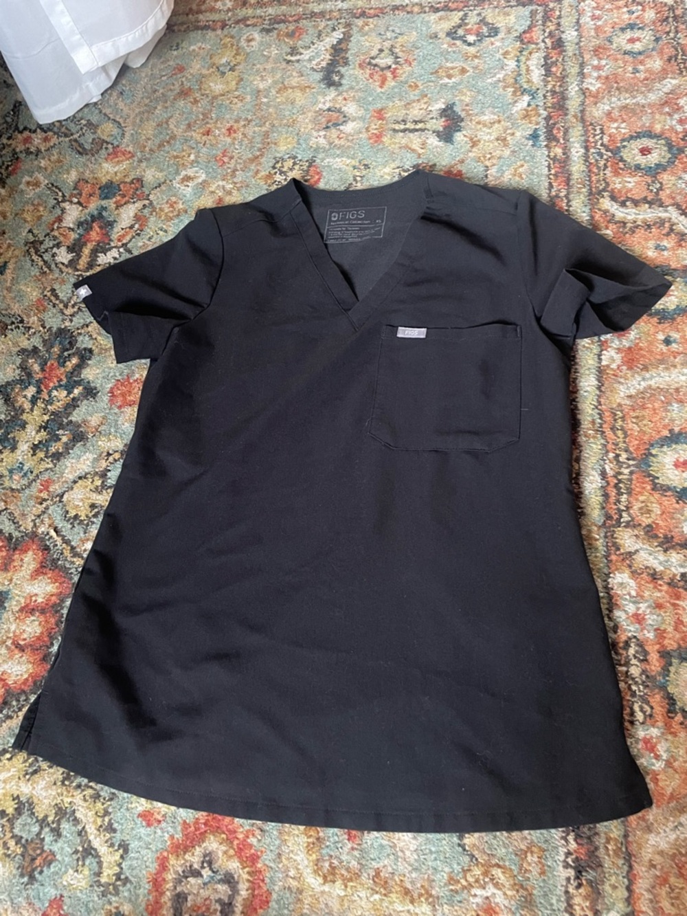 Figs Black V-Neck Catarina Scrub Top with Chest Pocket